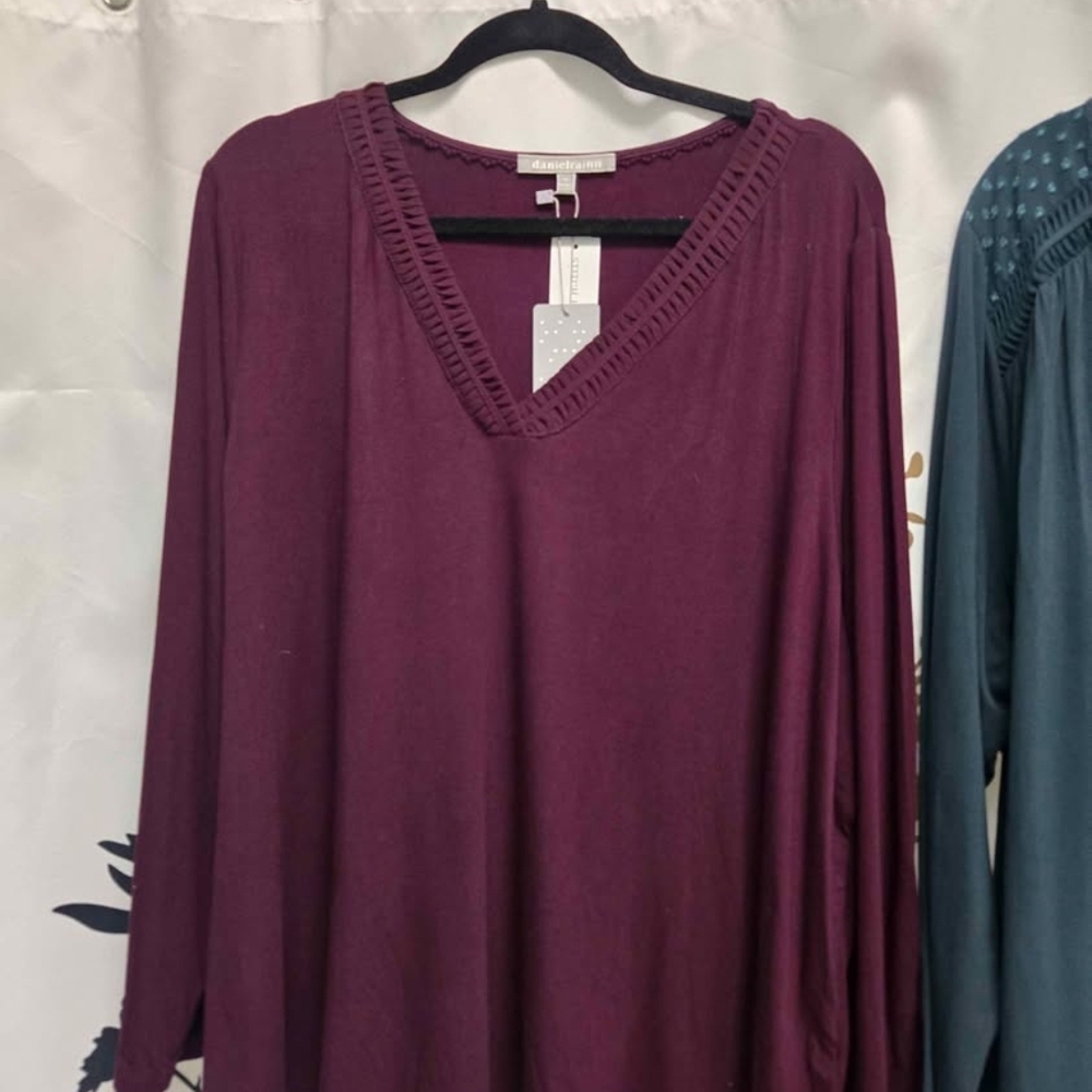 Daniel Rainn Burgundy Long Sleeve V-Neck Top